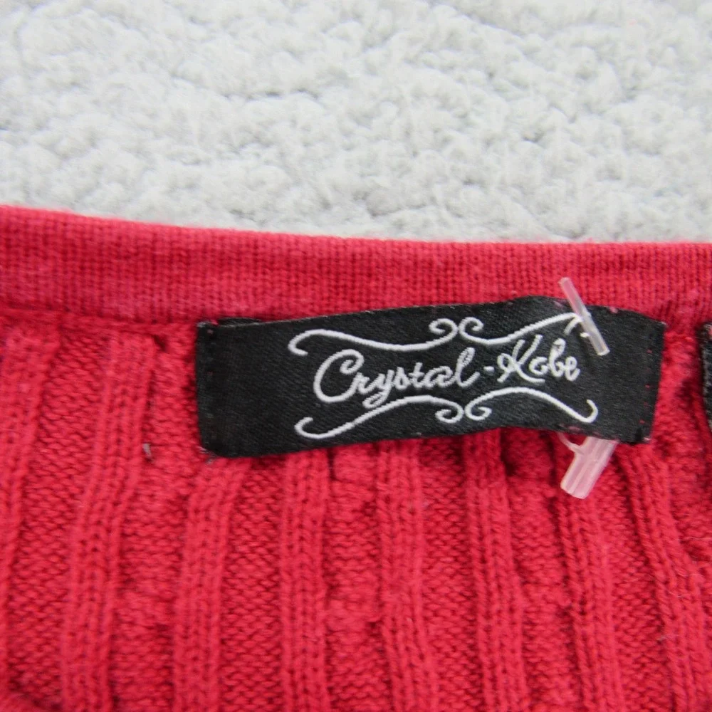 Crystal Kobe Women's Cable Knit Long Sleeve‎ Sweater XL Red 100% Cotton